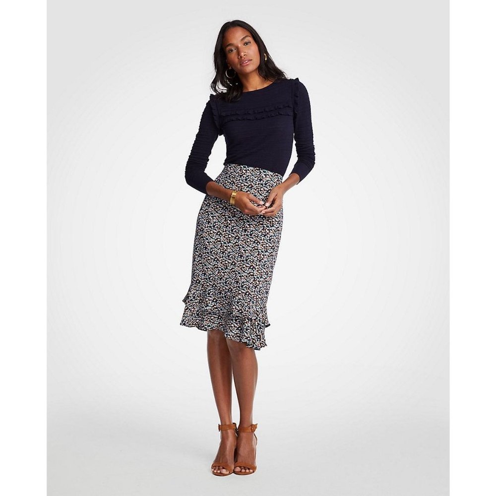 SOLD NWT ann taylor ruffled pencil skirt size 14 floral - Picture 2 of 8